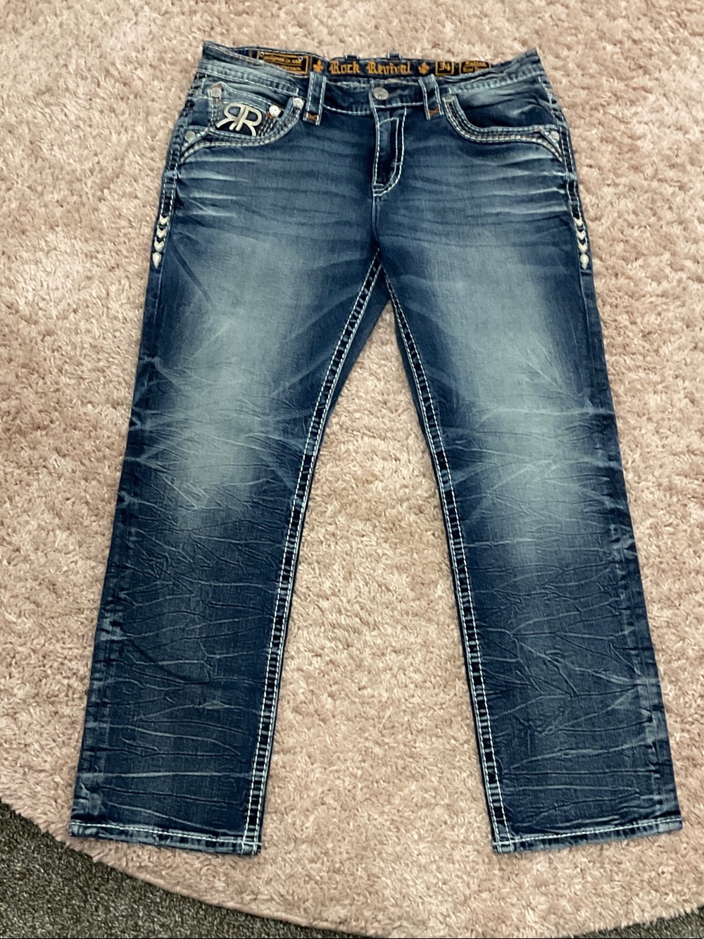 Rock Revival Men's Distressed Dark Blue Straight Jeans